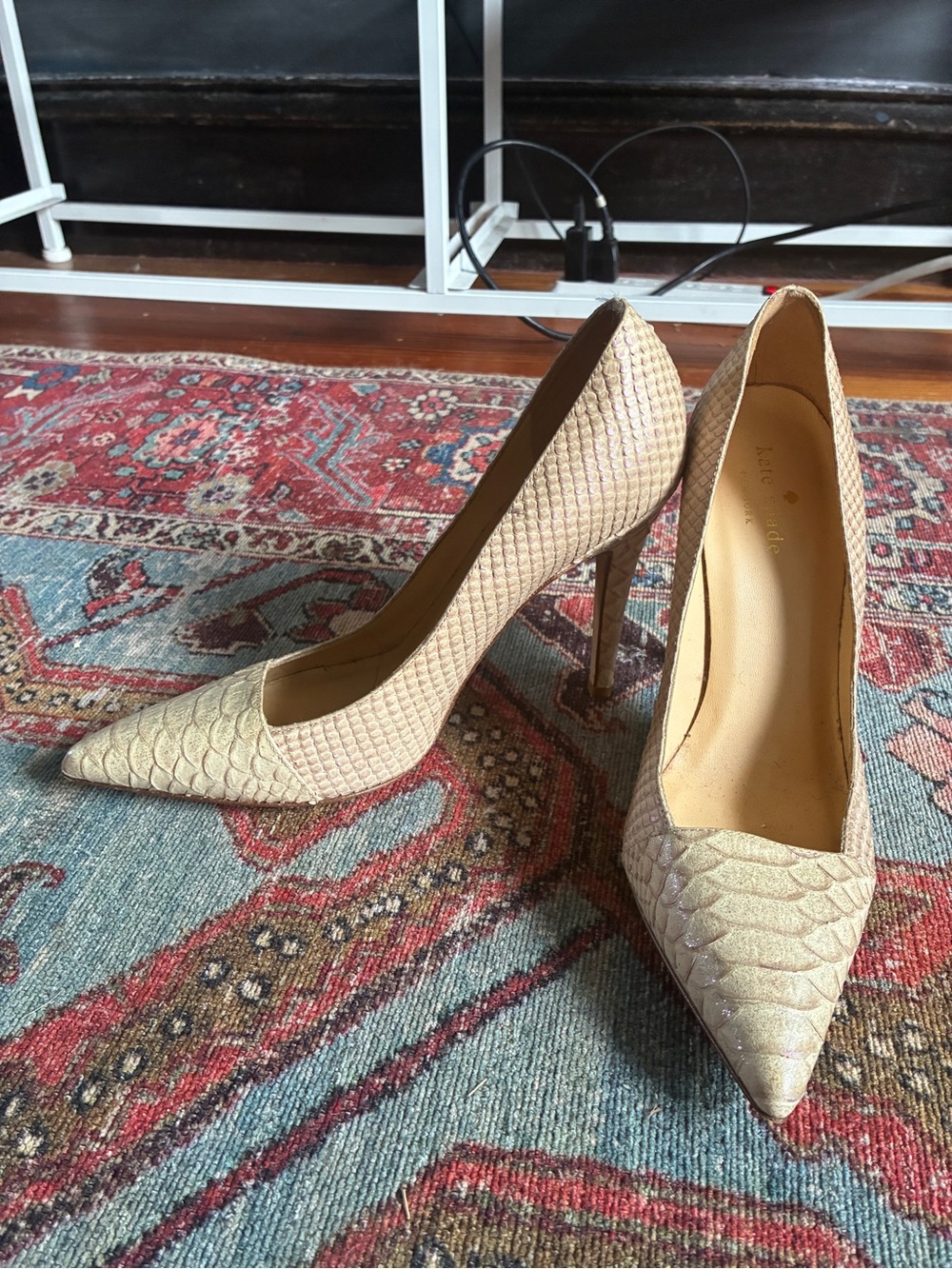kate spade Metallic Cream Textured Pointed-Toe Stiletto Pumps